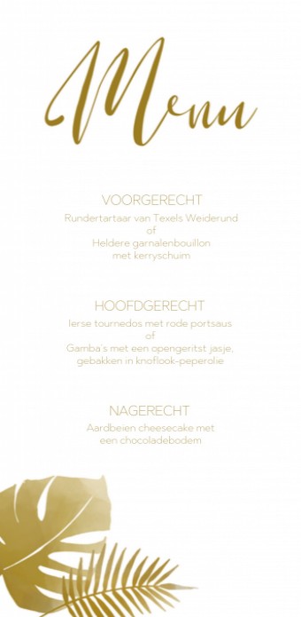 Menukaart - Glitters en Goud Tropical