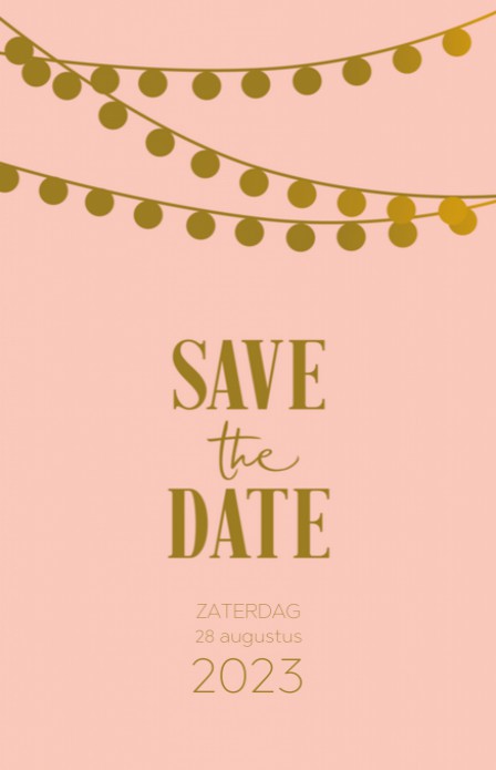 Save the date - Glitters en Goud Festivallampjes Roze