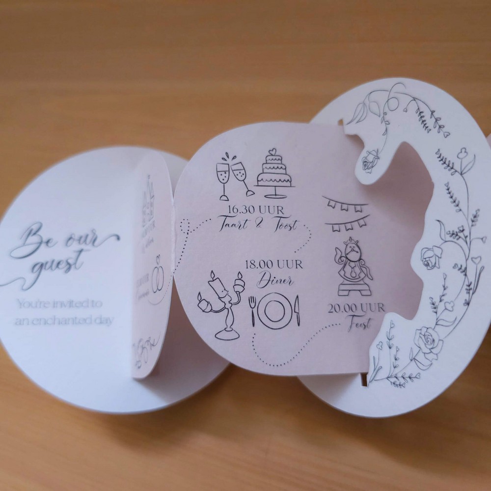 POP-UP Drieluik Trouwkaart - Disney Inspired Be our Guest