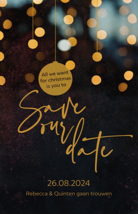 Kerst Save the date - Dark Goud voor