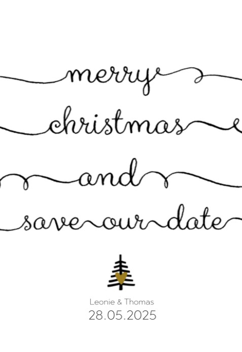 Kerst Save the date - Wit-zwart Kerstboom