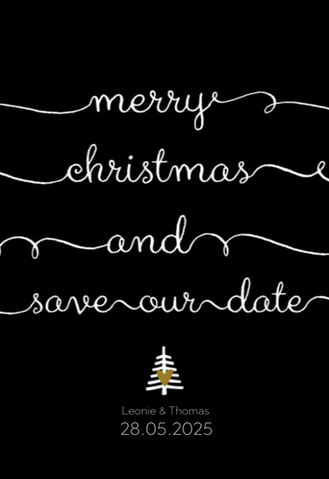 Kerst Save the date - Zwart-wit Kerstboom