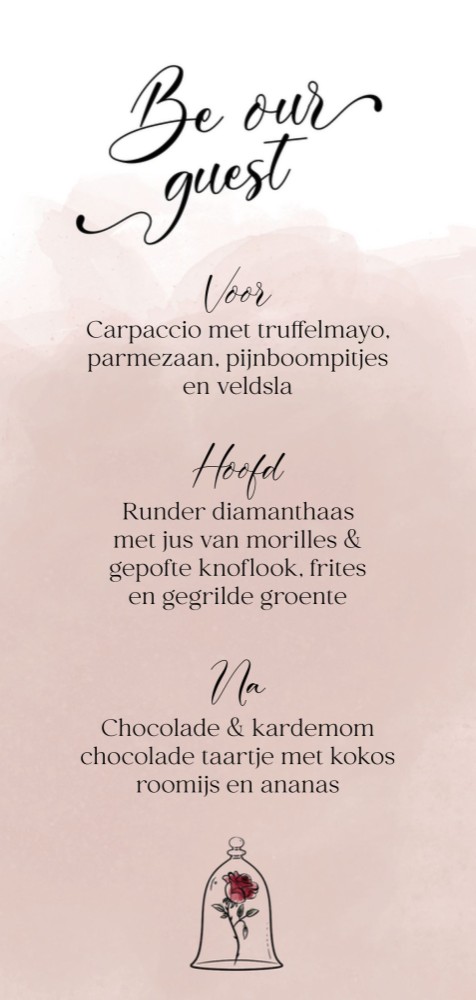 Menukaart - Disney Inspired Be Our Guest Roze