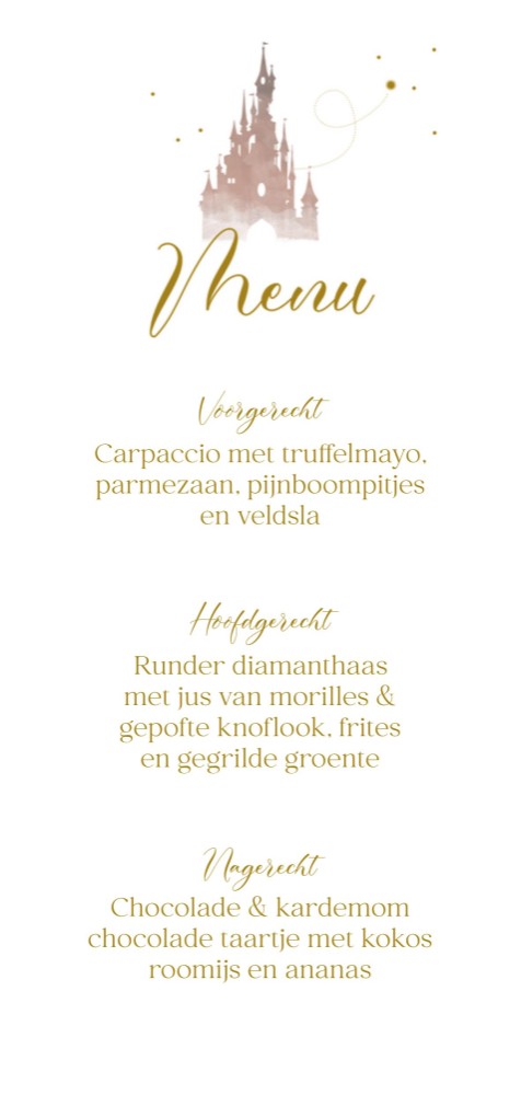 Menukaart - Disney Inspired Kasteel Roze