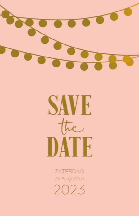 Save the date - Glitters en Goud Festivallampjes Roze voor