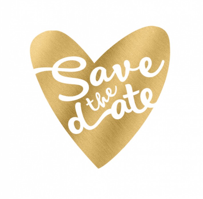 Save the date - Glitters en goud hartje en foto voor