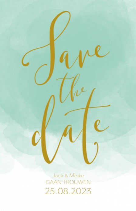 Save the date - Goud Tint Watercolor Mint voor