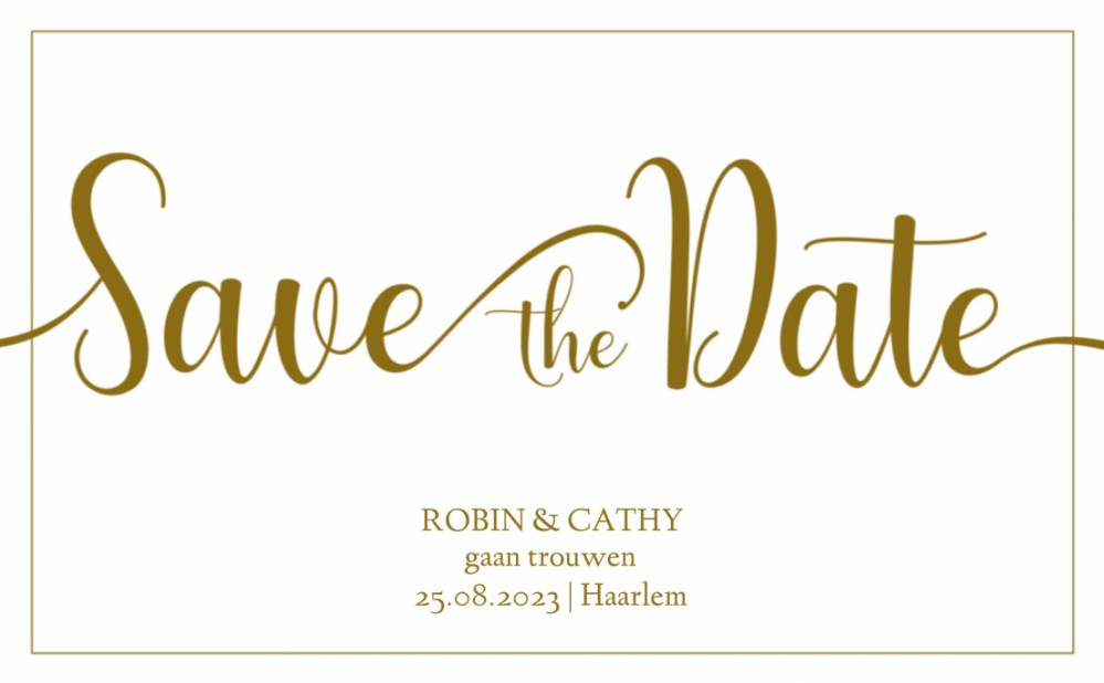 Save the date - Goud Typografisch met lijntje