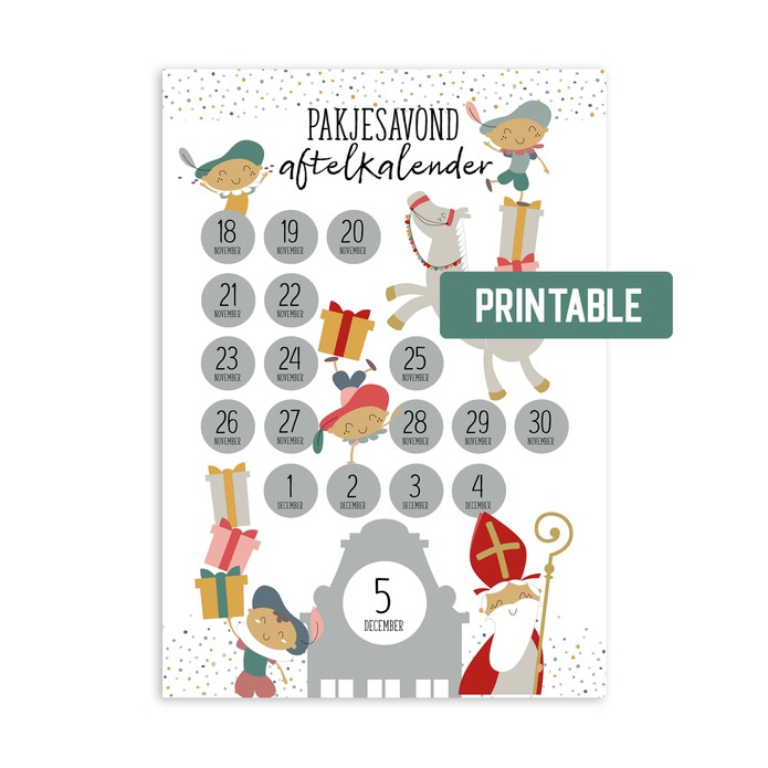 Sinterklaas Pakjesavond Aftelkalender Printable 1