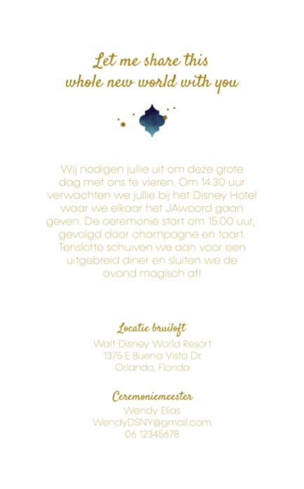Trouwkaart - Disney Inspired Aladdin Night